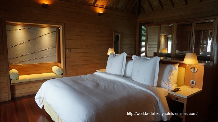 Four Seasons Resort Bora Bora overwater bungalow snorkel room bath bed Tahiti Society Islands Luxury Travel Virtuoso Izumi Ogawa Trip agent vacation advisor Vision French Polynesia Cruise ship boat Bora Bora ocean water sand beach